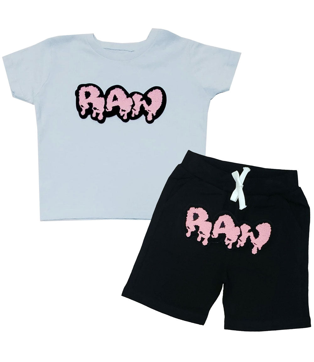 Kids RAW Drip Pink Chenille Crew Neck and Cotton Shorts Set