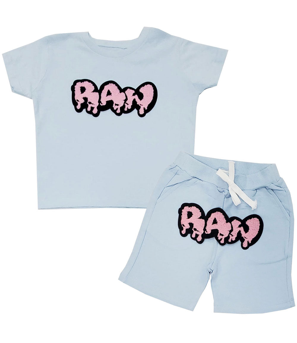 Kids RAW Drip Pink Chenille Crew Neck and Cotton Shorts Set