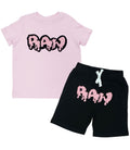 Kids RAW Drip Pink Chenille Crew Neck and Cotton Shorts Set