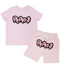 Kids RAW Drip Pink Chenille Crew Neck and Cotton Shorts Set