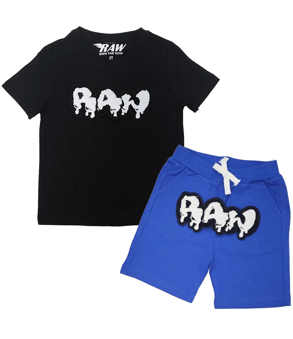 Kids RAW Drip White Chenille Crew Neck and Cotton Shorts Set