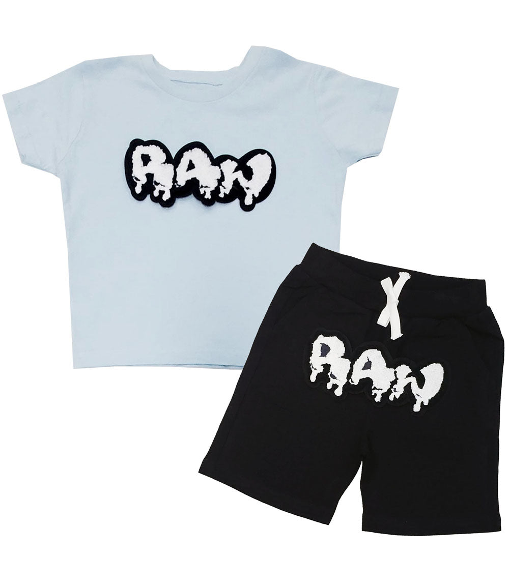 Kids RAW Drip White Chenille Crew Neck and Cotton Shorts Set