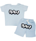 Kids RAW Drip White Chenille Crew Neck and Cotton Shorts Set