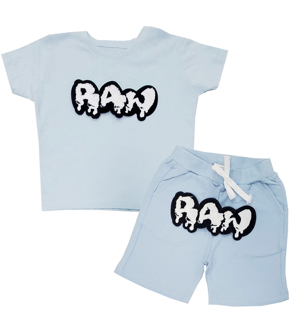 Kids RAW Drip White Chenille Crew Neck and Cotton Shorts Set