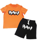Kids RAW Drip White Chenille Crew Neck and Cotton Shorts Set