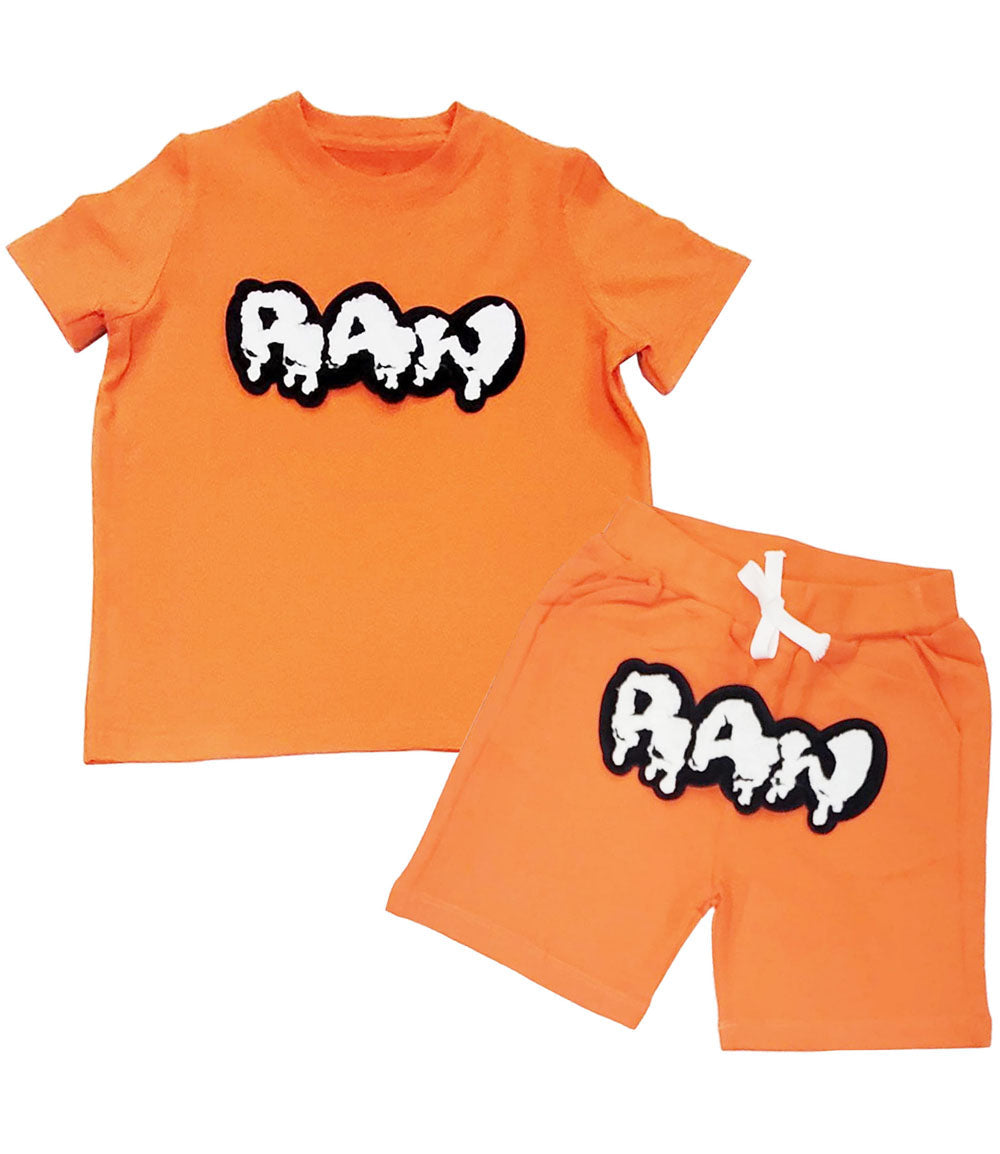 Kids RAW Drip White Chenille Crew Neck and Cotton Shorts Set