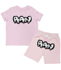 Kids RAW Drip White Chenille Crew Neck and Cotton Shorts Set