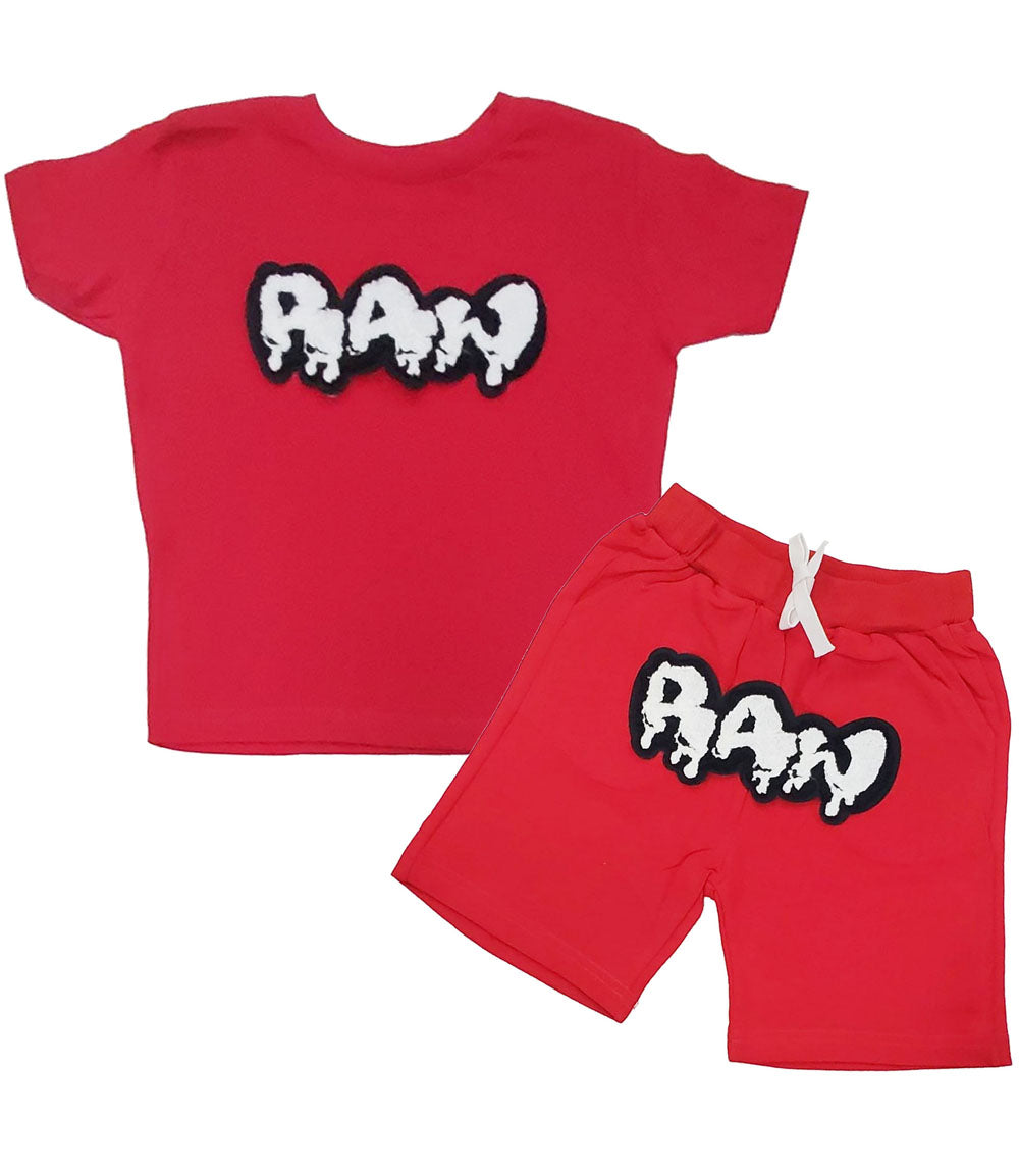 Kids RAW Drip White Chenille Crew Neck and Cotton Shorts Set