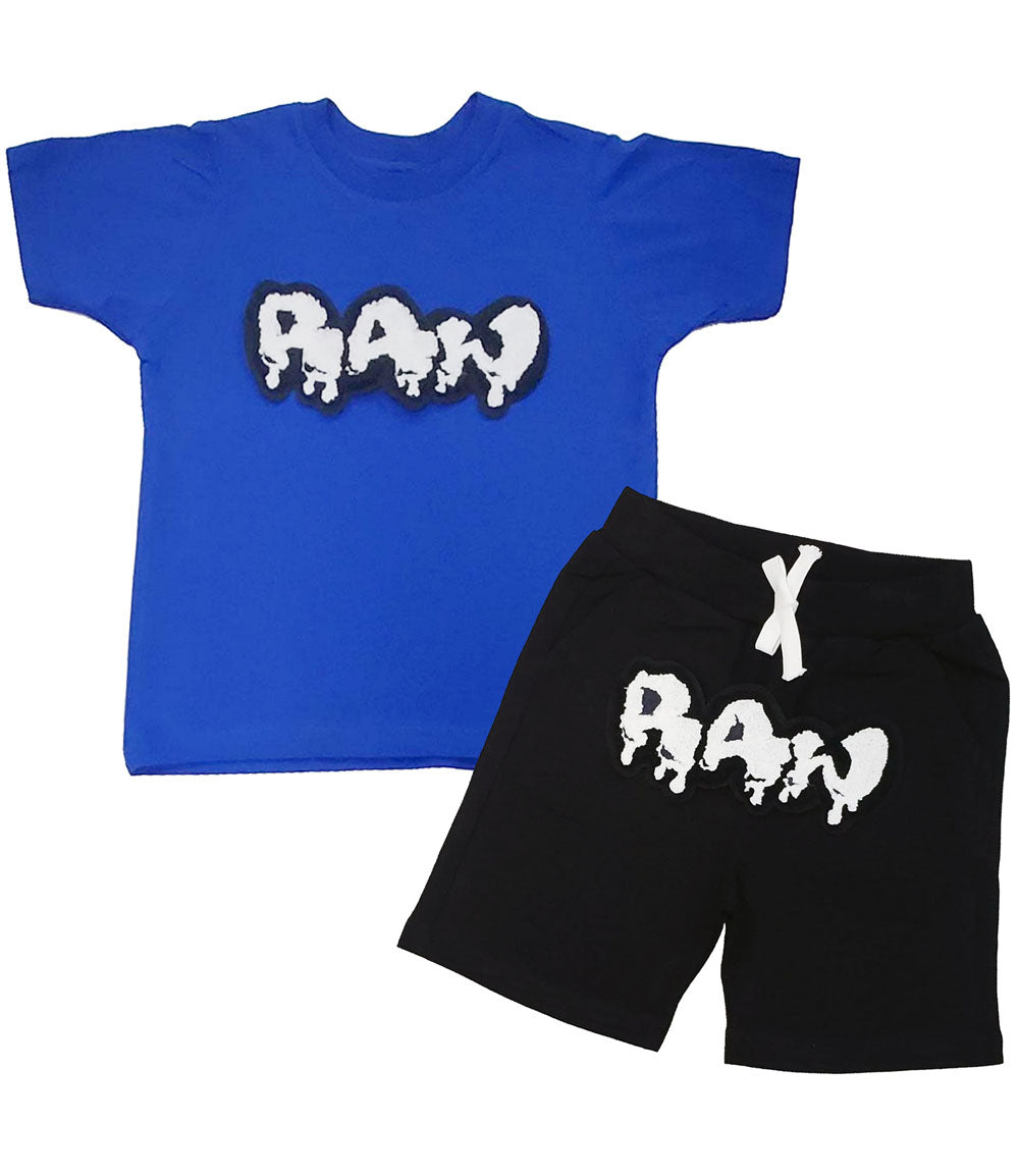 Kids RAW Drip White Chenille Crew Neck and Cotton Shorts Set