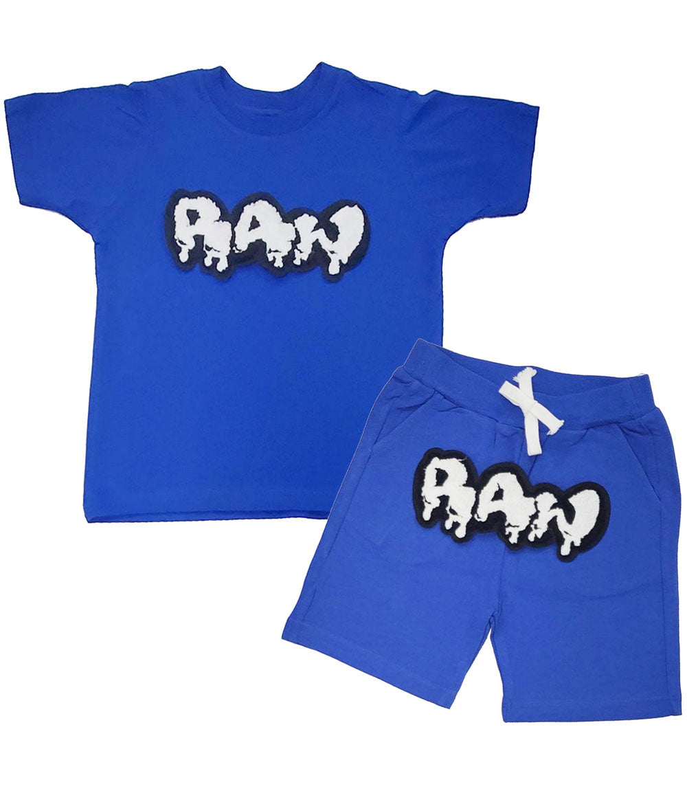 Kids RAW Drip White Chenille Crew Neck and Cotton Shorts Set