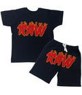 Kids RAW Flame Red Chenille Crew Neck and Cotton Shorts Set