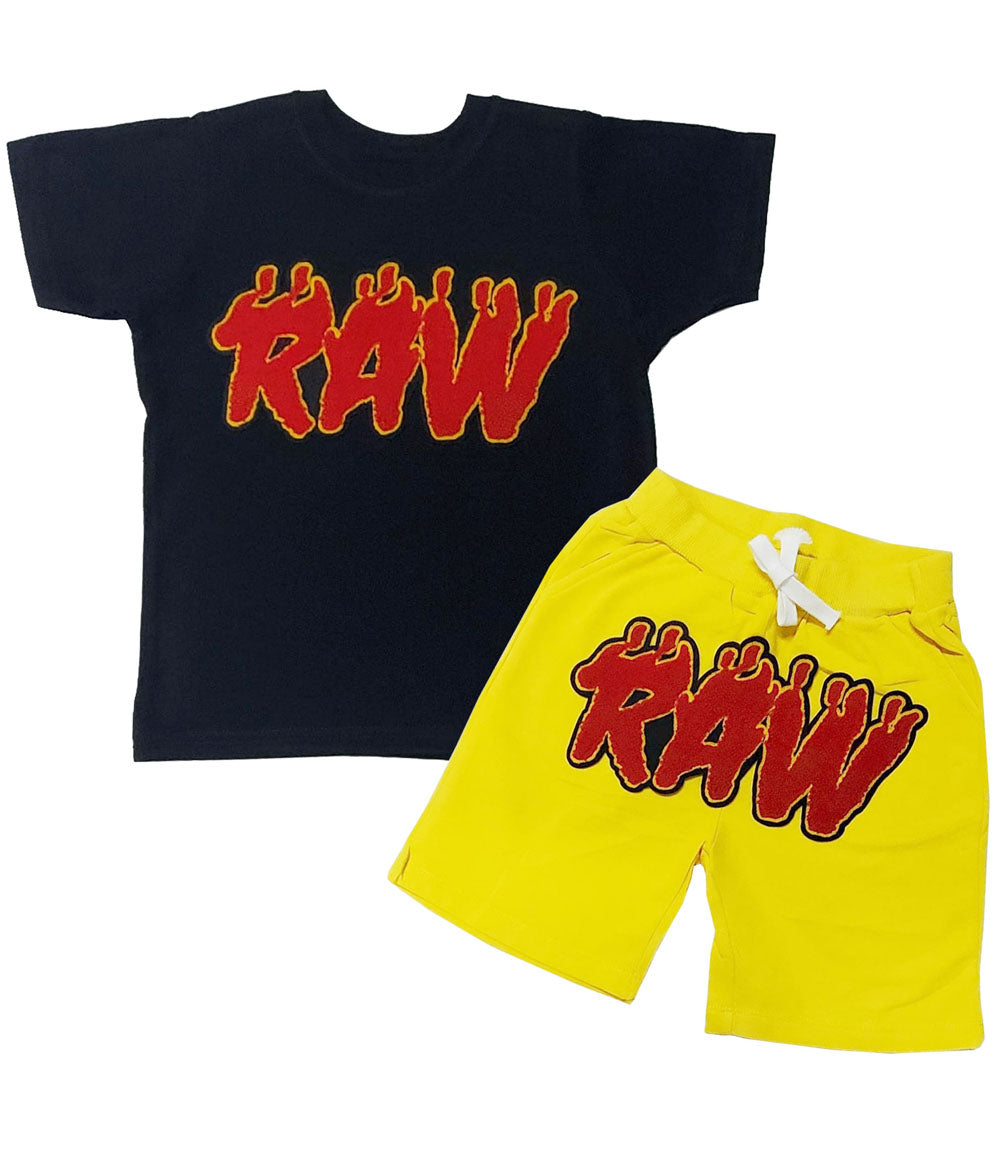 Kids RAW Flame Red Chenille Crew Neck and Cotton Shorts Set