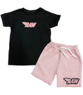 Kids RAW Wing Pink Chenille Crew Neck and Cotton Shorts Set