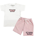 Kids RAW Wing Pink Chenille Crew Neck and Cotton Shorts Set