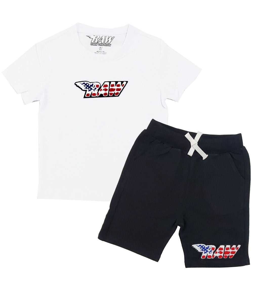 Kids RAW Wing USA Chenille Crew Neck and Cotton Shorts Set