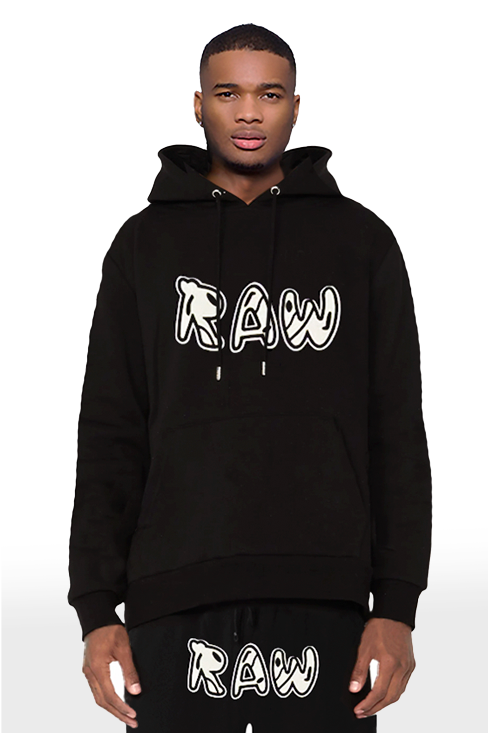 Men 003 RAW Black/White 3D Embroidery Hoodie