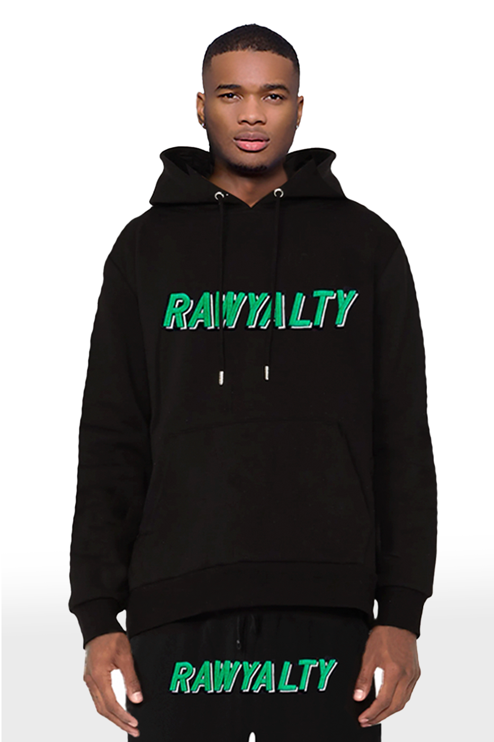 Men 004 RAWYALTY Green 3D Embroidery Hoodie