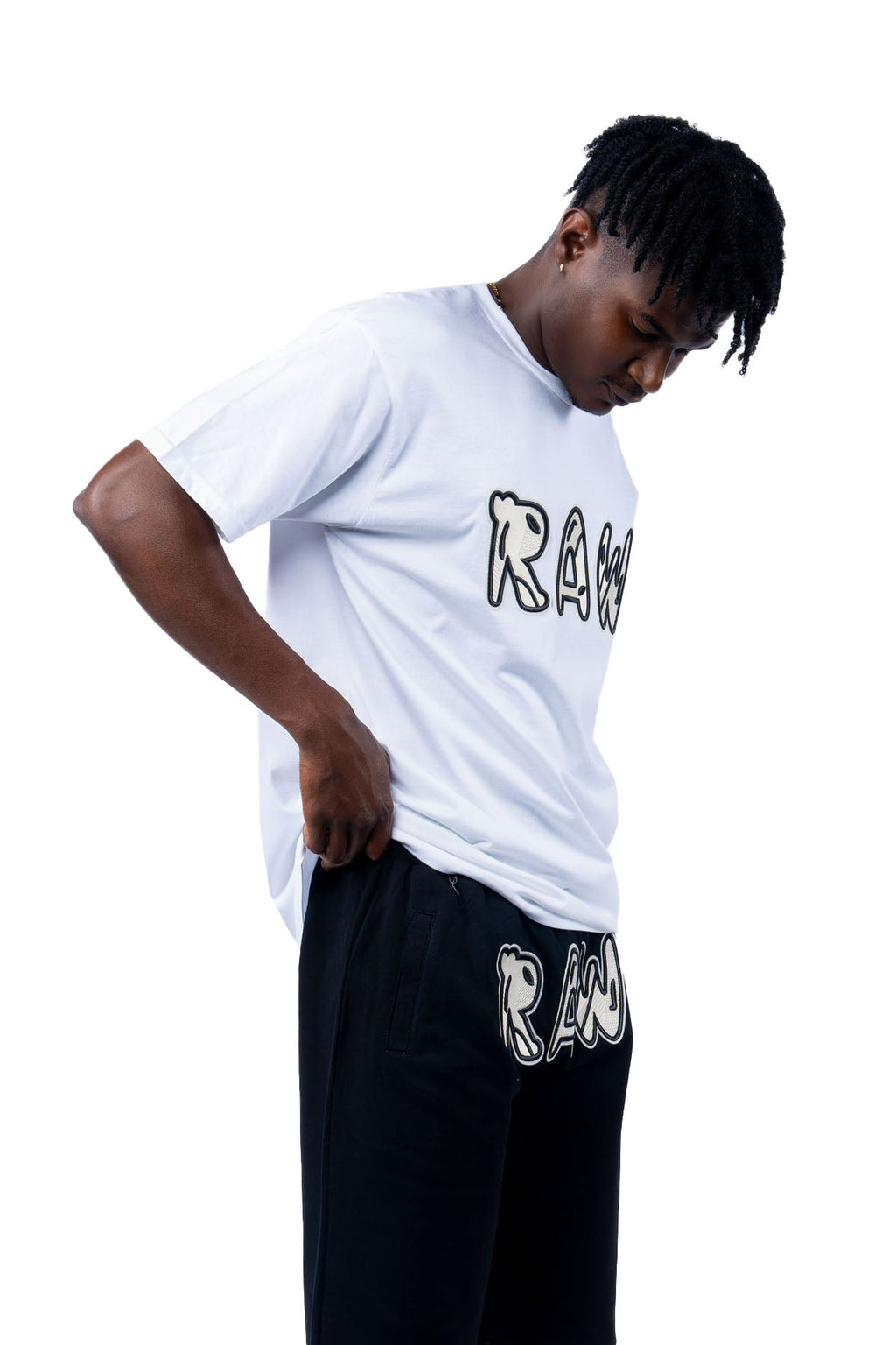 Men 003 RAW Black/White 3D Embroidery T-Shirt
