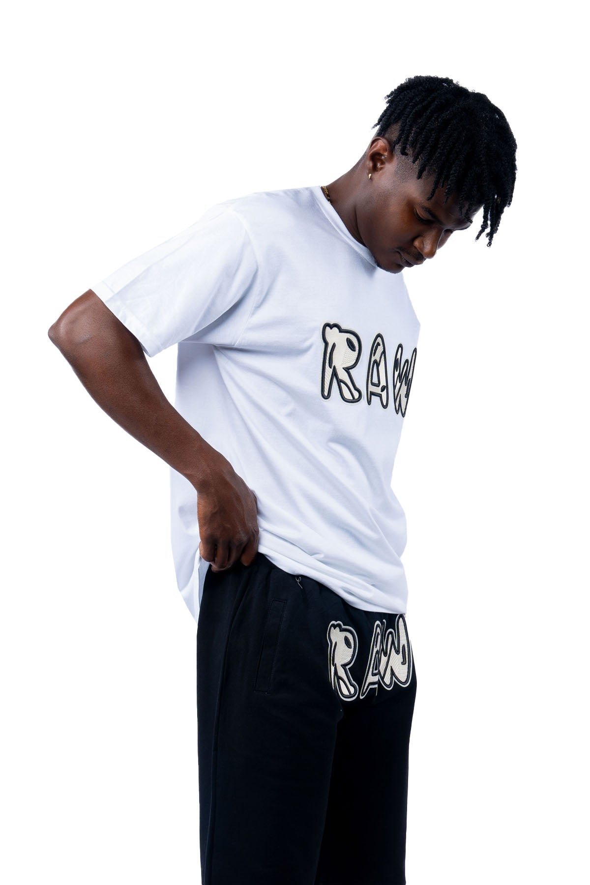 Men 003 RAW Black/White 3D Embroidery T-Shirt