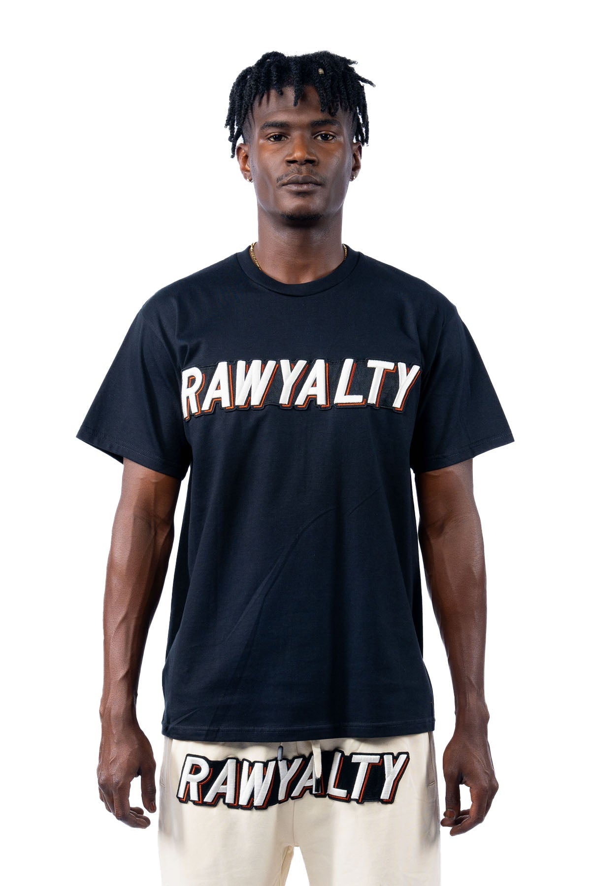Men 004 RAWYALTY White 3D Embroidery T-Shirt