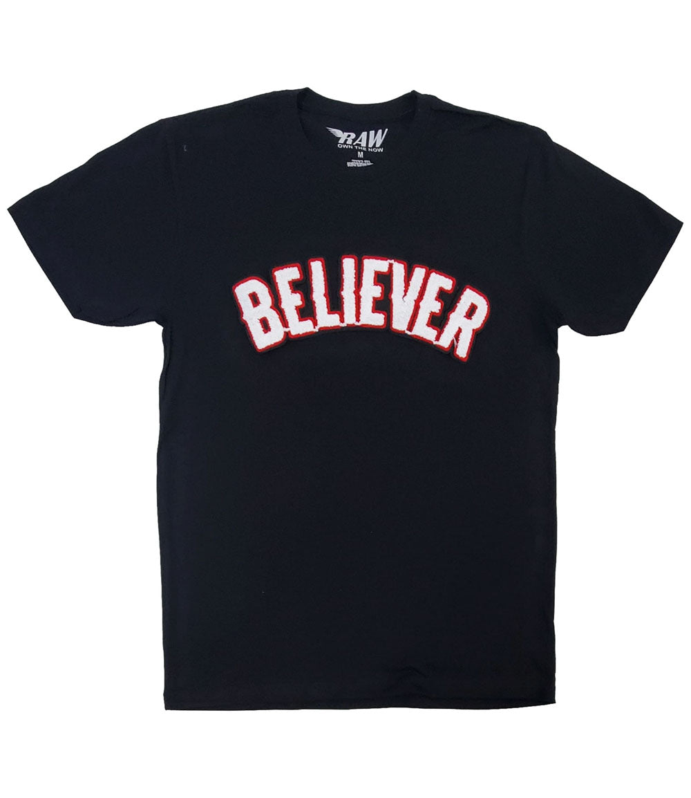Men BELIEVER Chenille Crew Neck - Black