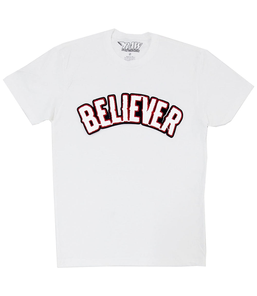 Men BELIEVER Chenille Crew Neck - White